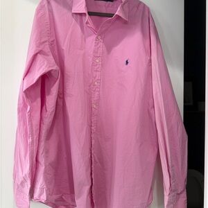Ralph Lauren Light Pink Long-Sleeve Button-Down Shirt with Navy Pony